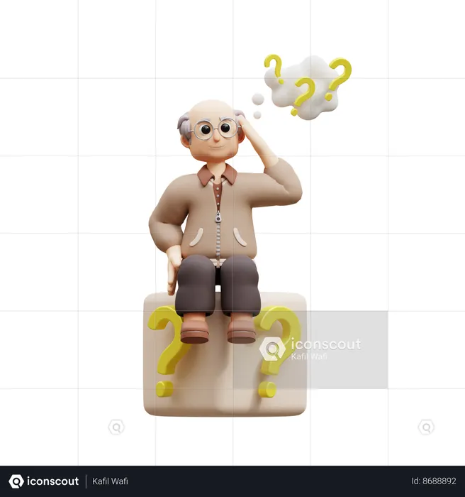 Old Man Asking Having Doubt  3D Illustration