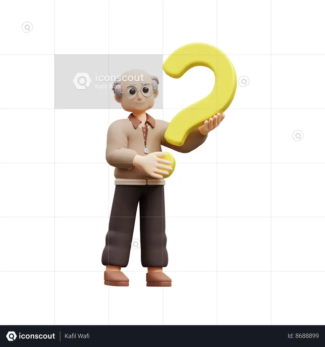 Old Man Holding Question Mark  3D Illustration