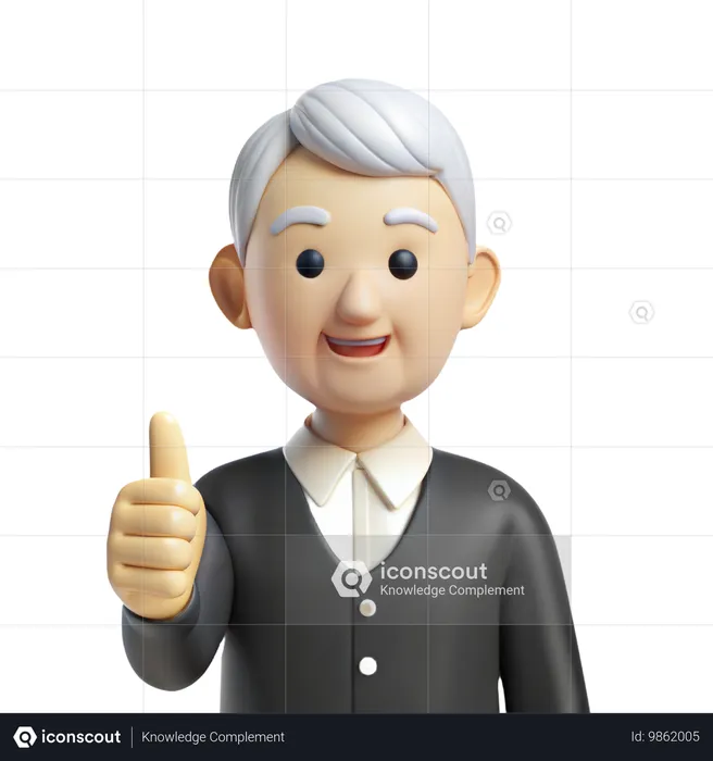 Old Man Thumbs Up  3D Icon