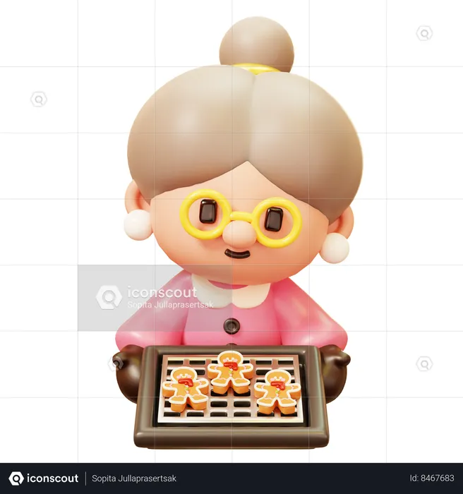 Old Woman Baking Gingerbread  3D Icon