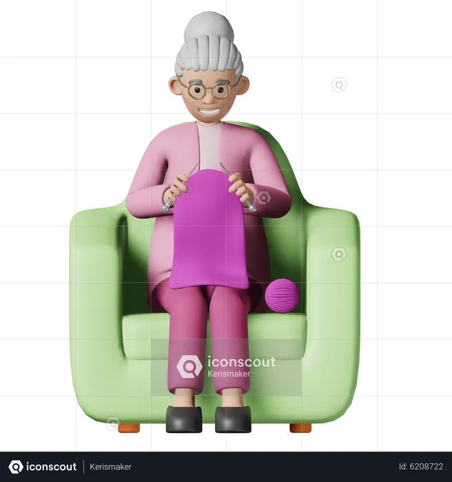 Old woman knitting  3D Illustration