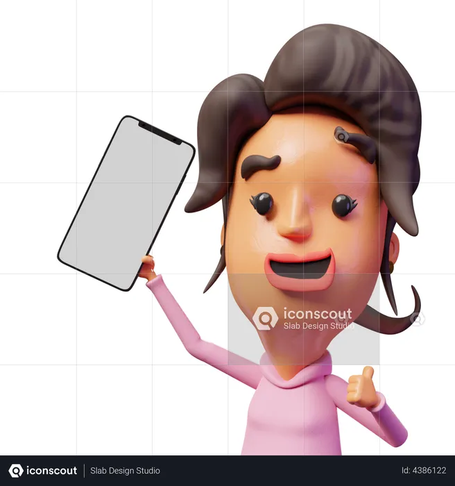 Old woman showing mobile screen  3D Illustration