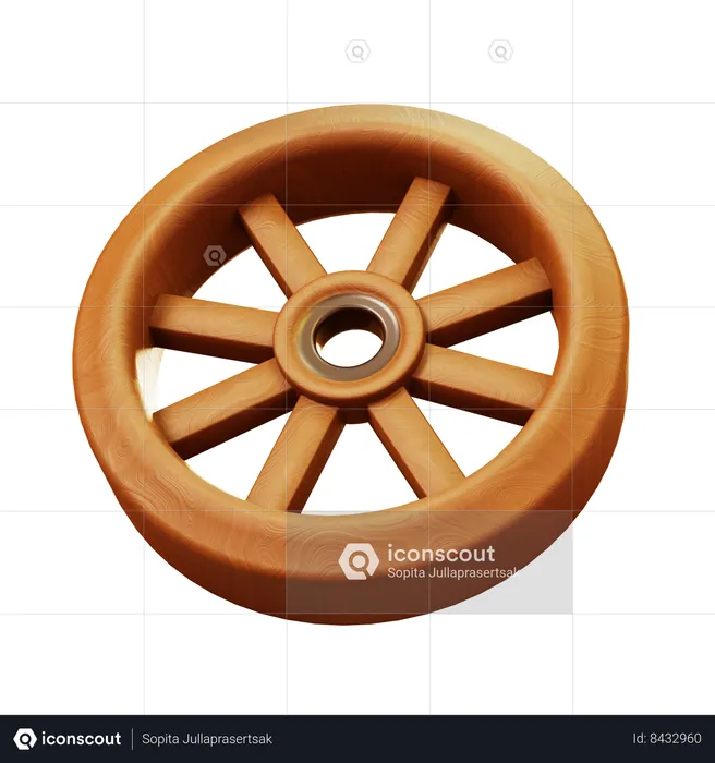 Old Wooden Wheel  3D Icon