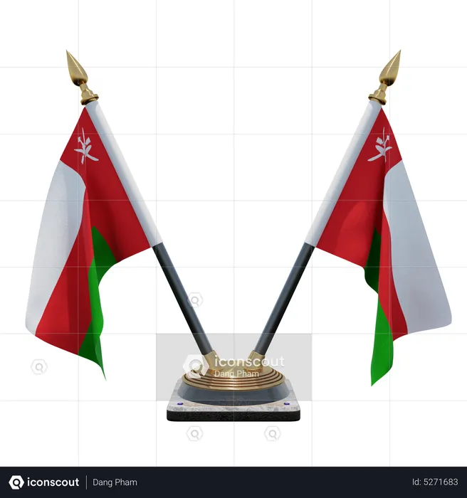 Oman Double (V) Desk Flag Stand Flag 3D Icon