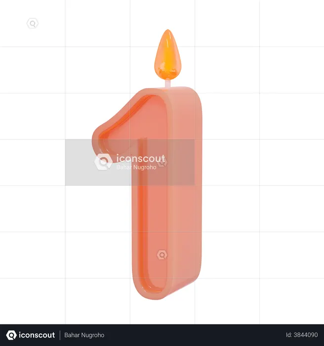 One Number Candle  3D Illustration