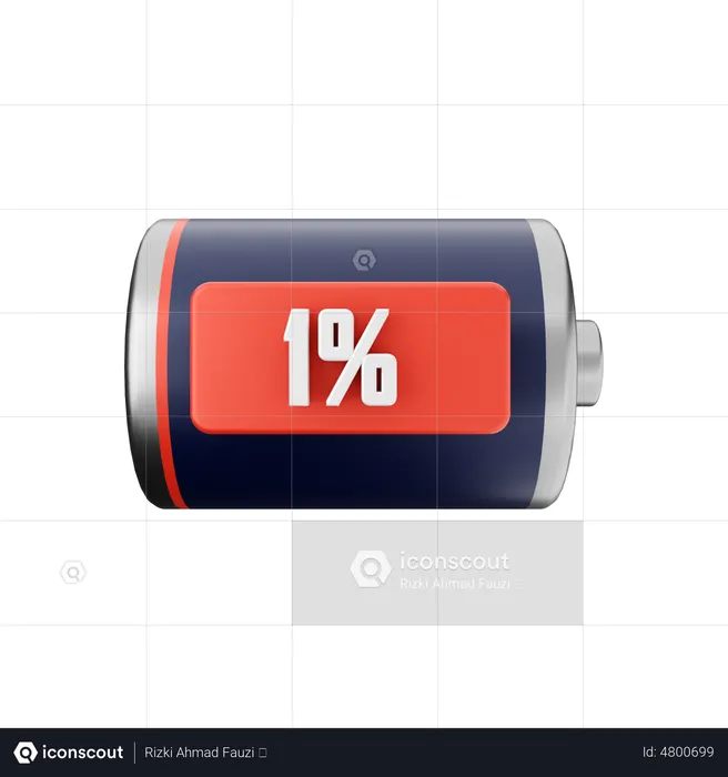 One Percent Battery  3D Illustration