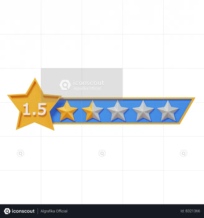 One Point Five Star Rating Label  3D Icon