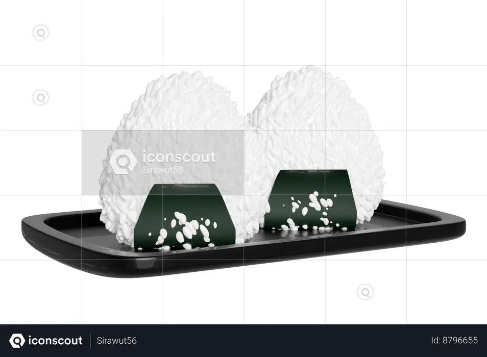 Onigiri en bandeja de comida  3D Icon