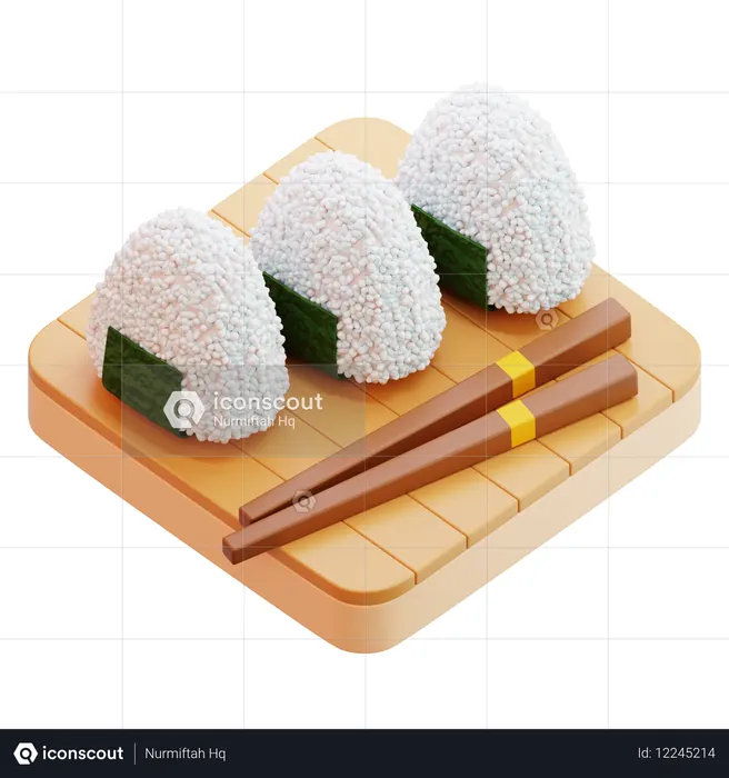 Onigiri Rice Balls With Seaweed And Chopsticks  3D Icon