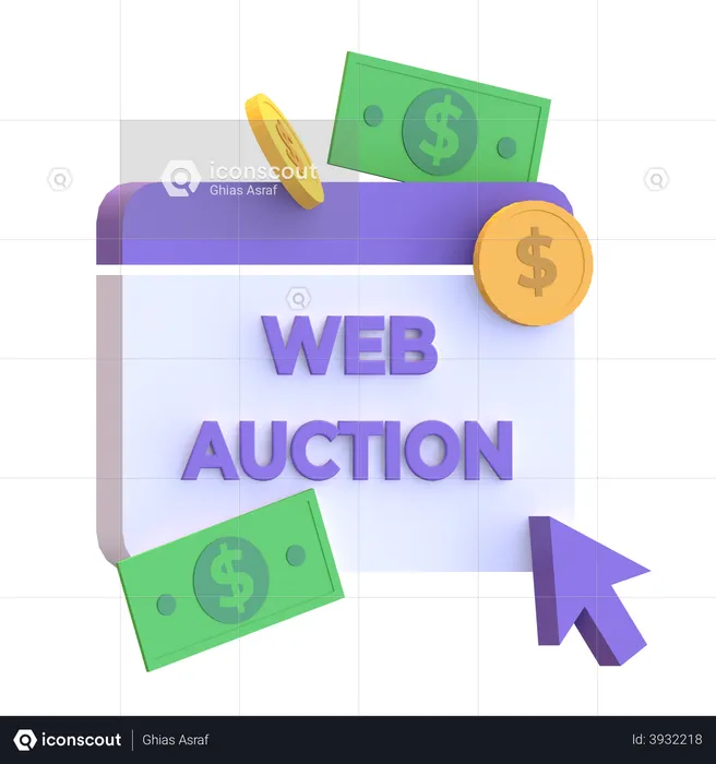 Online Auction in Web  3D Illustration