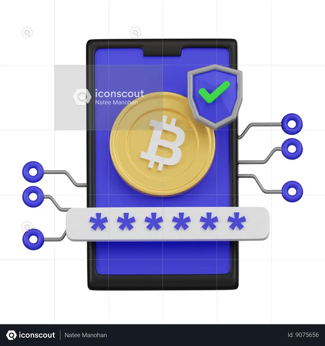 Online Bitcoin Password  3D Icon