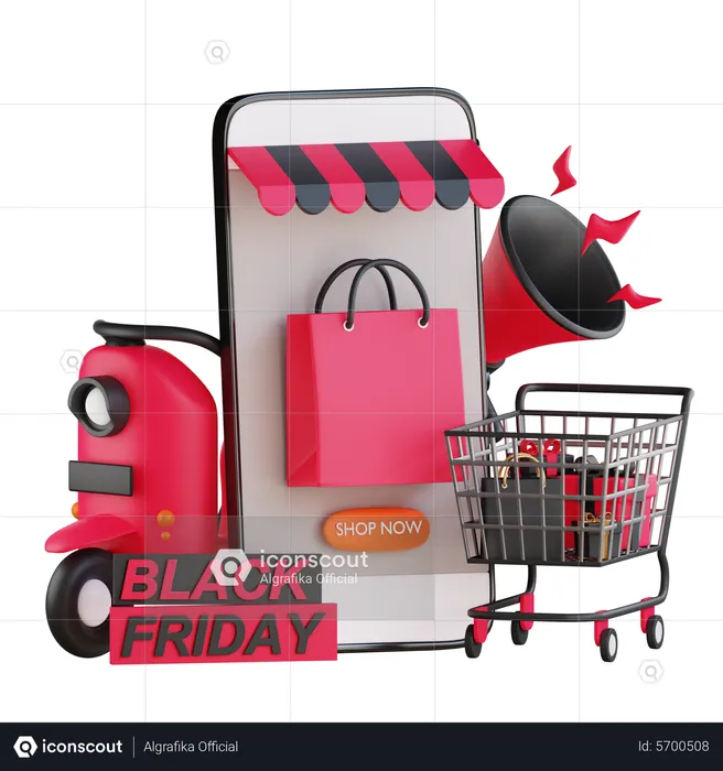 Online black friday shopping sale announcement  3D Illustration