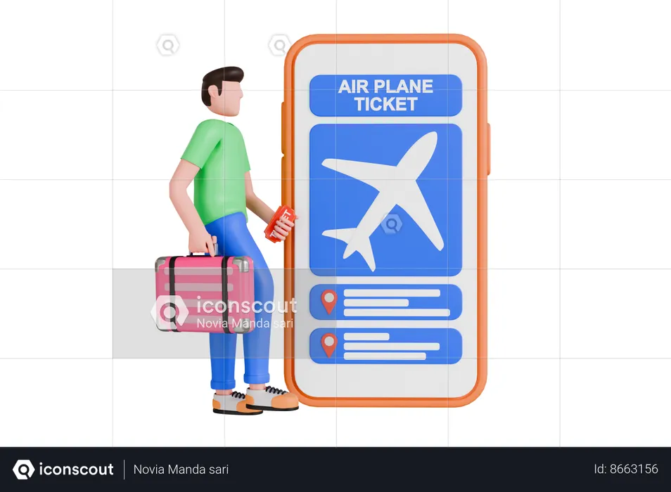 Online Booking Flight Ticket  3D Illustration