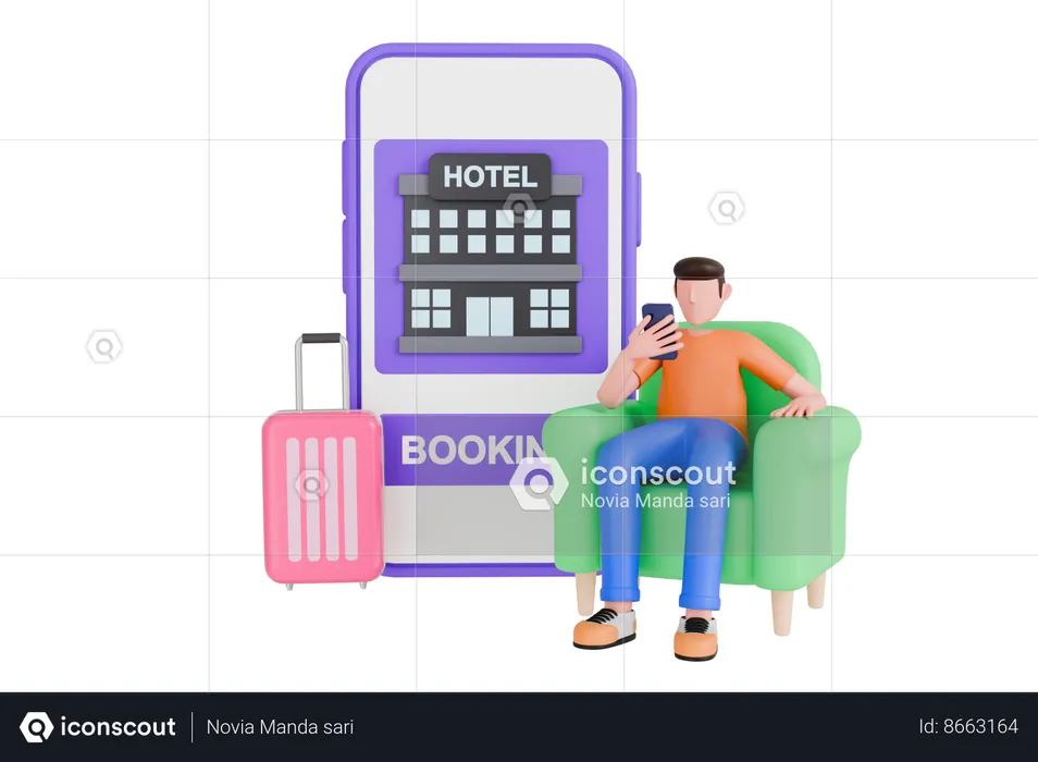 Online Booking Hotel  3D Illustration