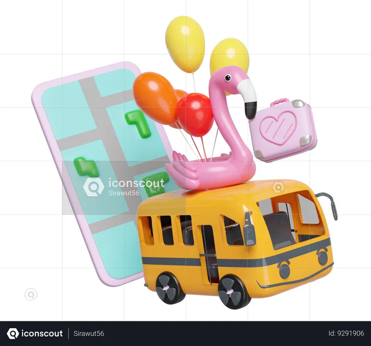 Online Bus Booking  3D Illustration