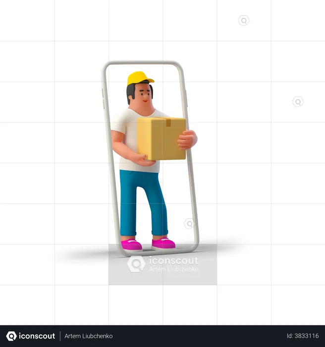 Online Delivery Man  3D Illustration
