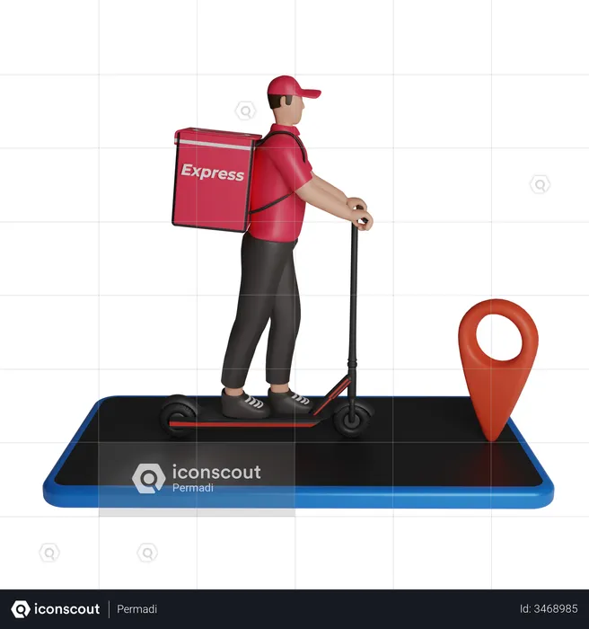Online delivery service with scooter  3D Illustration