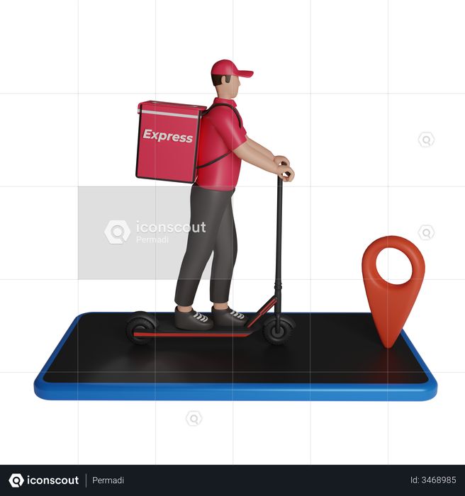 Online delivery service with scooter 3D Illustration