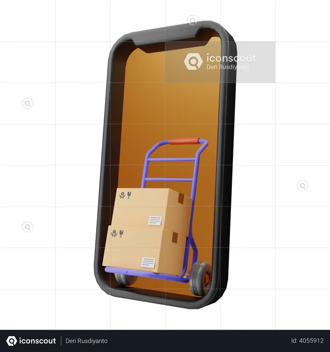 Online delivery with hand truck  3D Illustration