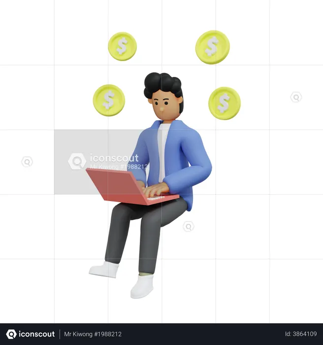 Online earning by businessman  3D Illustration