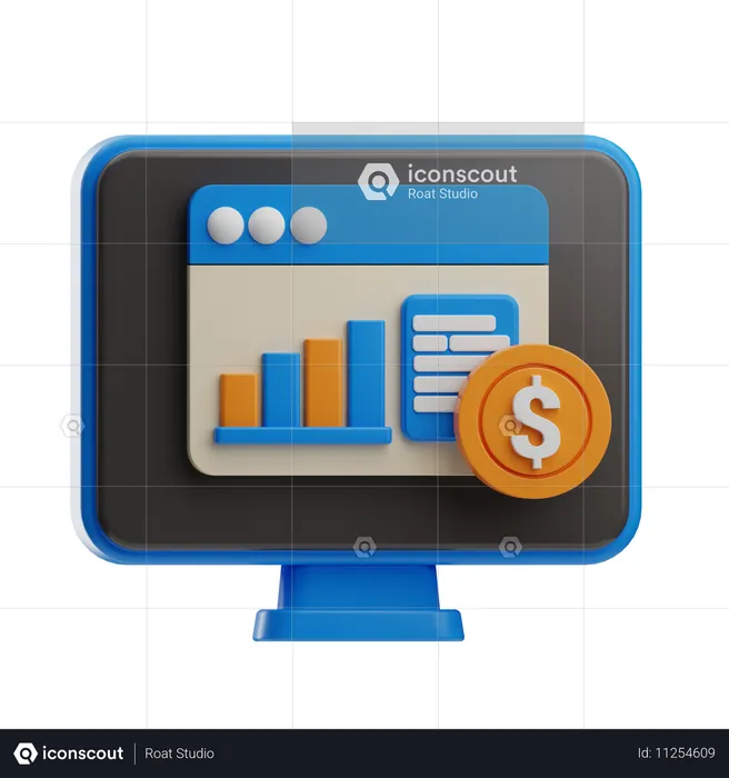 Online Fianncial Chart  3D Icon