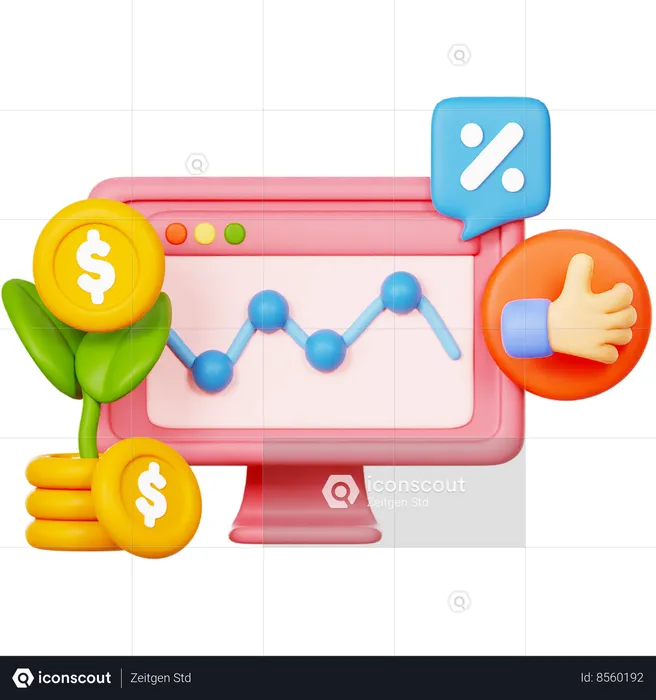 Online Financial Analysis  3D Icon