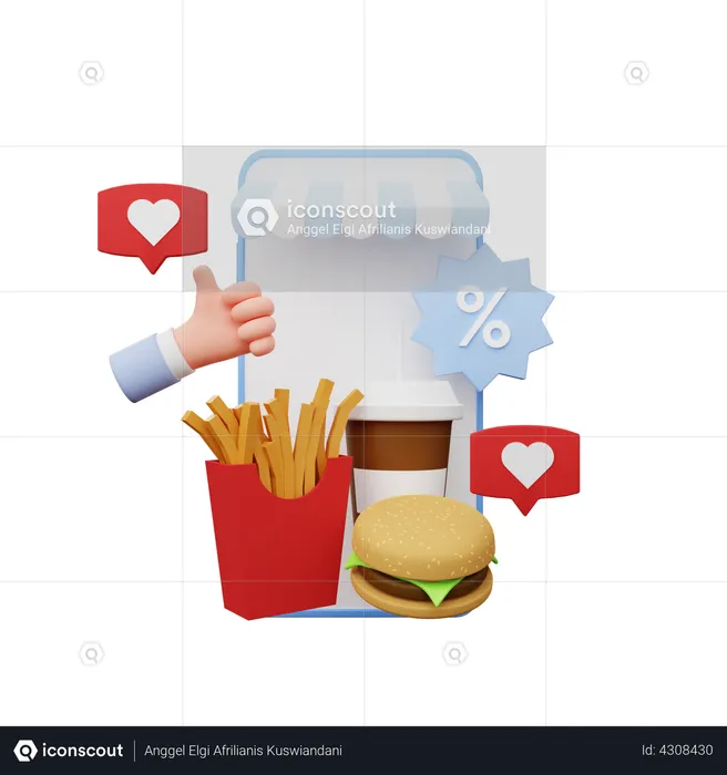 Online food application  3D Illustration