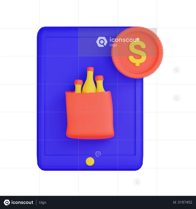Online Grocery Payment  3D Illustration