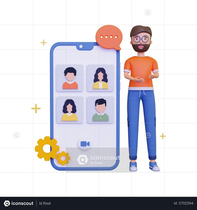 Online group video with a smartphone  3D Illustration