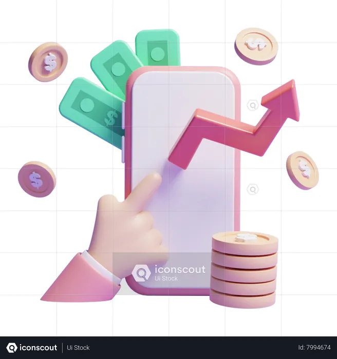 Online Money Growth  3D Icon