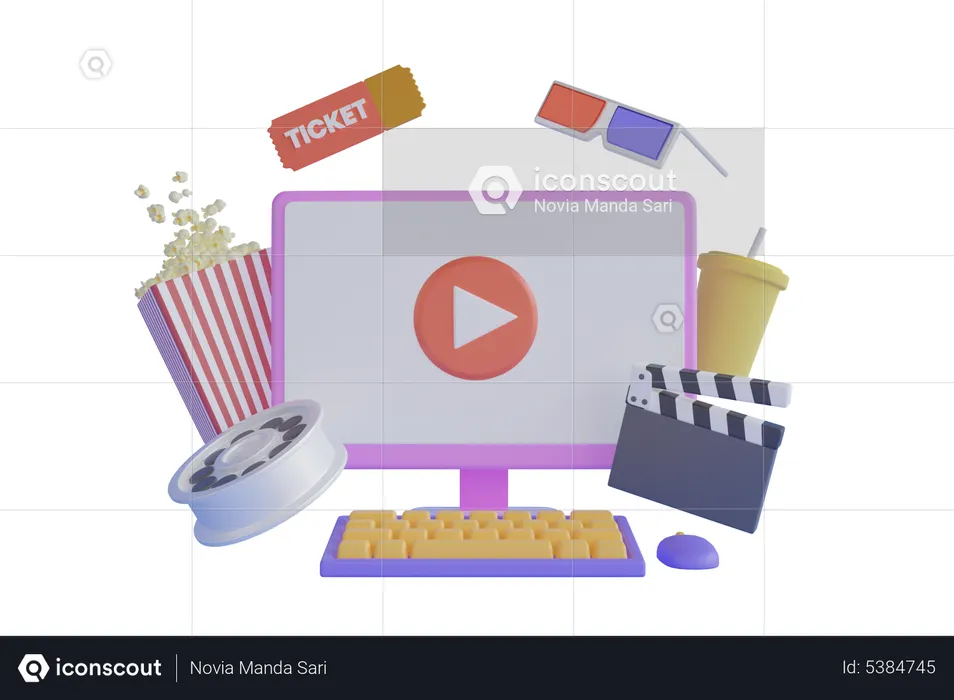 Online Movie Watching With Popcorn  3D Illustration