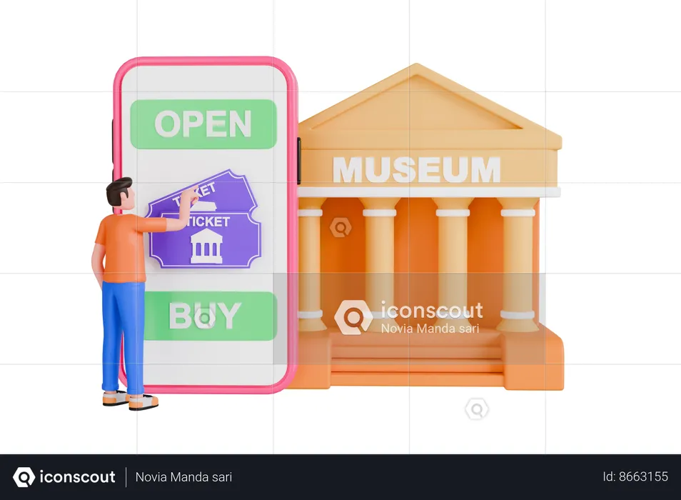 Online Museum Ticket  3D Illustration