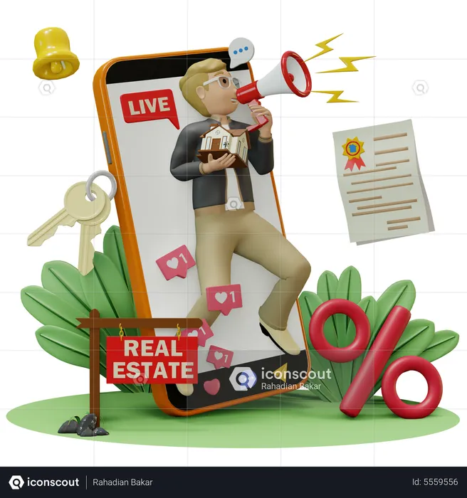 Online Property Marketing  3D Illustration