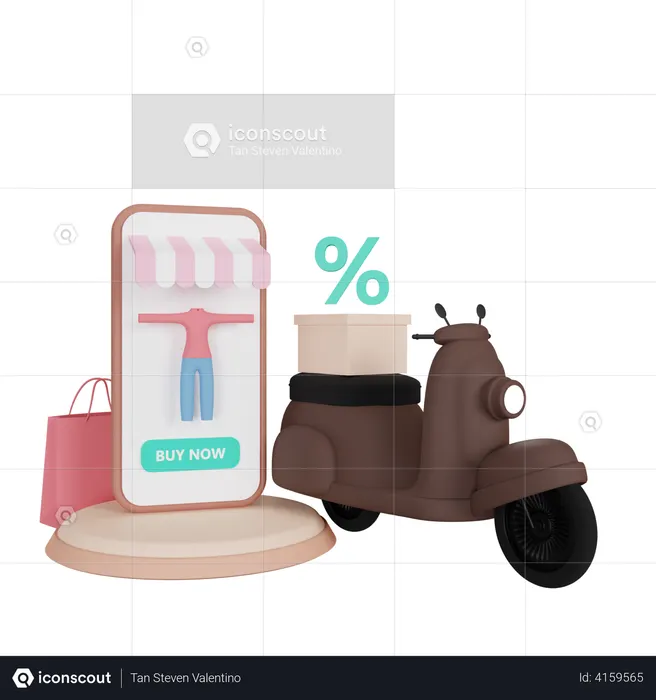 Online Ramadan Shopping With Delivery Bike  3D Illustration