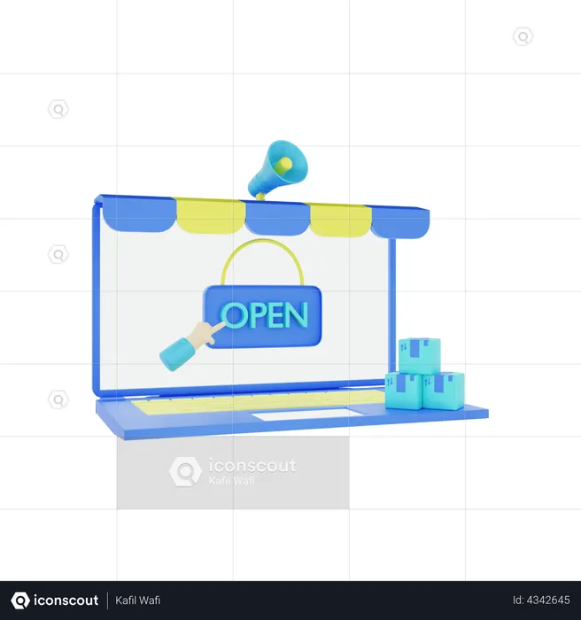 Online Shop Open  3D Illustration