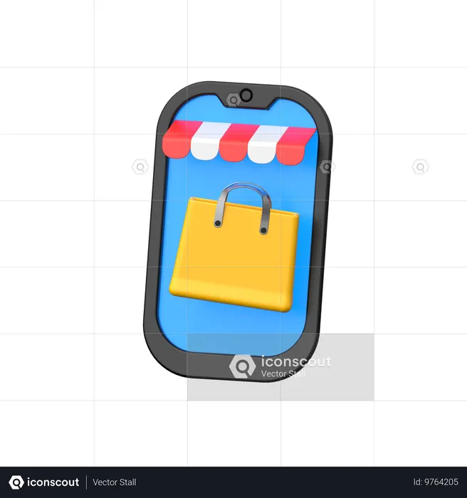 휴대폰의 온라인 쇼핑 앱.  3D Icon