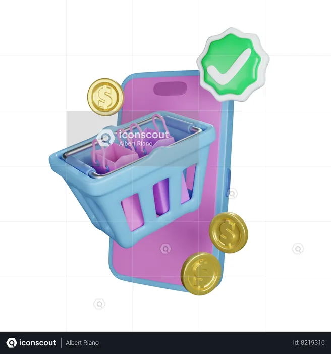 Online Shopping Basket  3D Icon