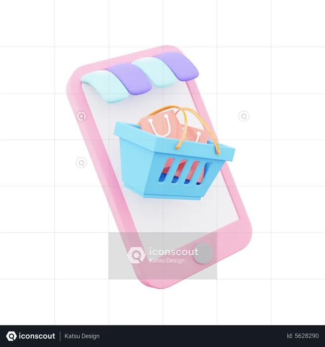 Online Shopping Basket  3D Icon