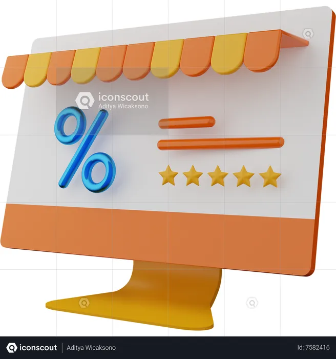 Online Shopping Discount via Computer  3D Icon
