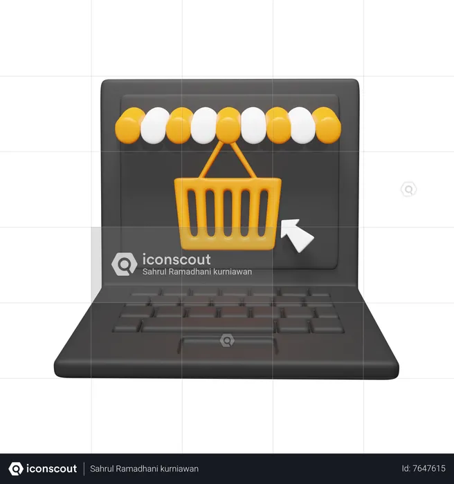 Online Shopping On Laptop  3D Icon