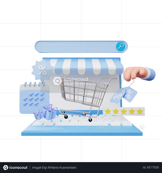 Online Shopping On Laptop  3D Illustration