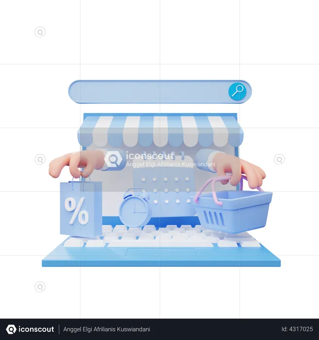 Online Shopping On Laptop  3D Illustration