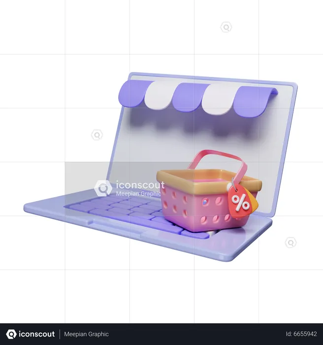 Online Shopping Via Laptop  3D Icon