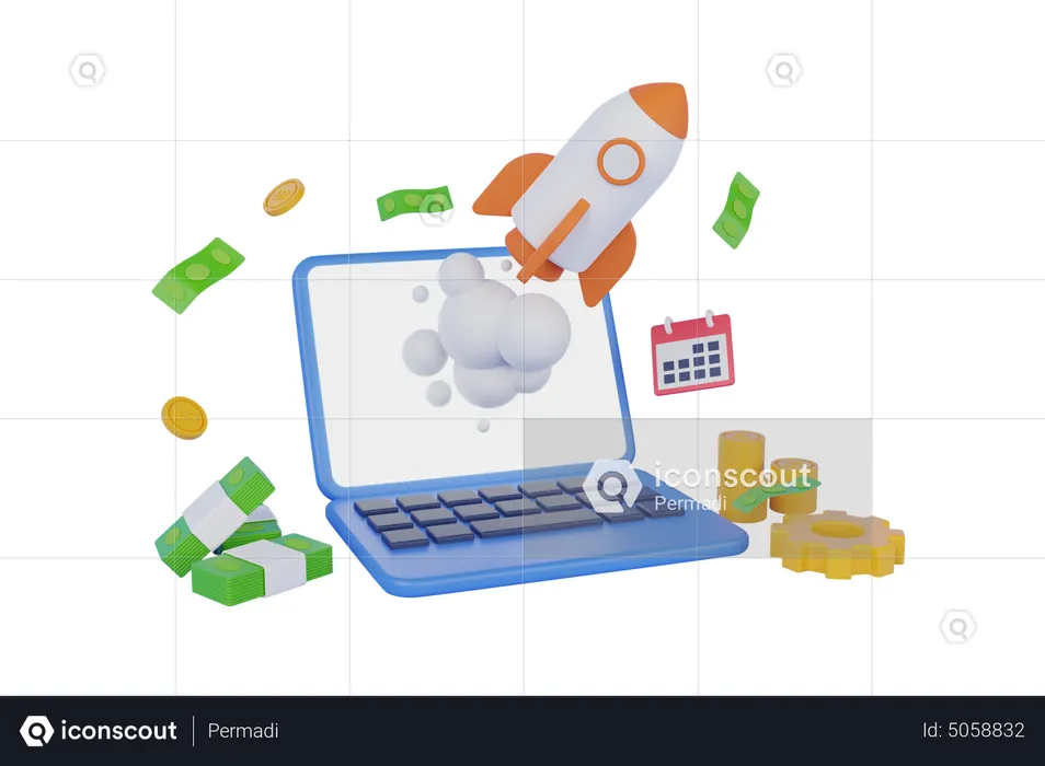 Online startup growth  3D Illustration