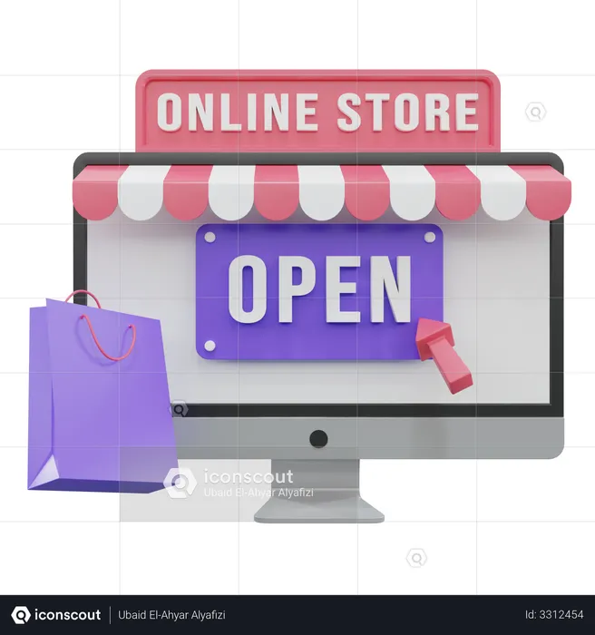 Online Store Open  3D Illustration