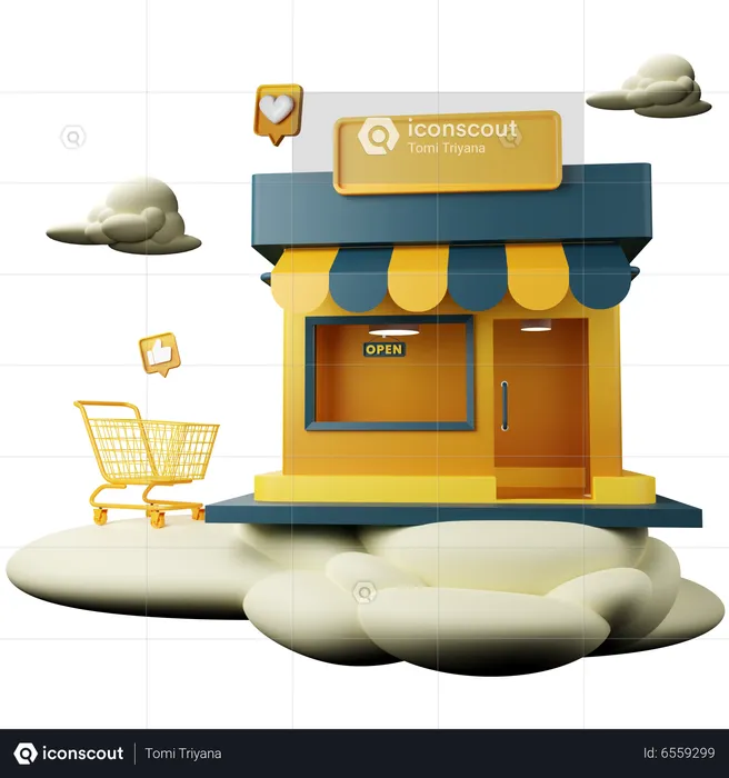 Online Store With Cloud  3D Icon