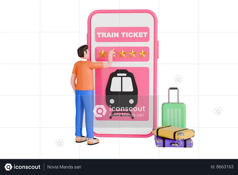 Online Train Ticket  3D Illustration