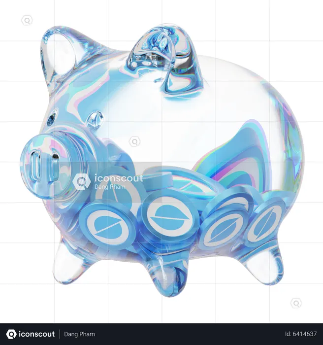 Ont Clear Glass Piggy Bank With Decreasing Piles Of Crypto Coins  3D Icon