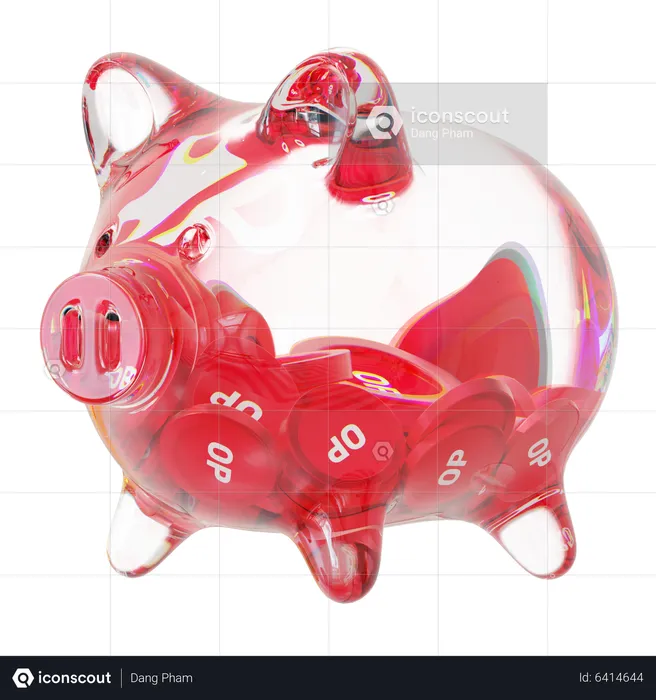Op Clear Glass Piggy Bank With Decreasing Piles Of Crypto Coins  3D Icon