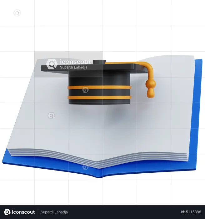 Open Book Empty With Graduation Hat  3D Icon